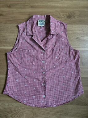 2/$15 VINTAGE 90s Red Gingham Sleeveless Button-Down Cottagecore Americana